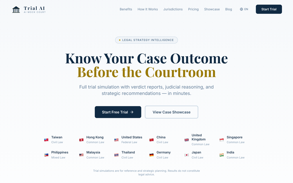 Screenshot of the Trial AI homepage